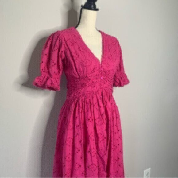 House Of Harlow V Neck Button Up Eyelet Midi Dress - Picture 7 of 15